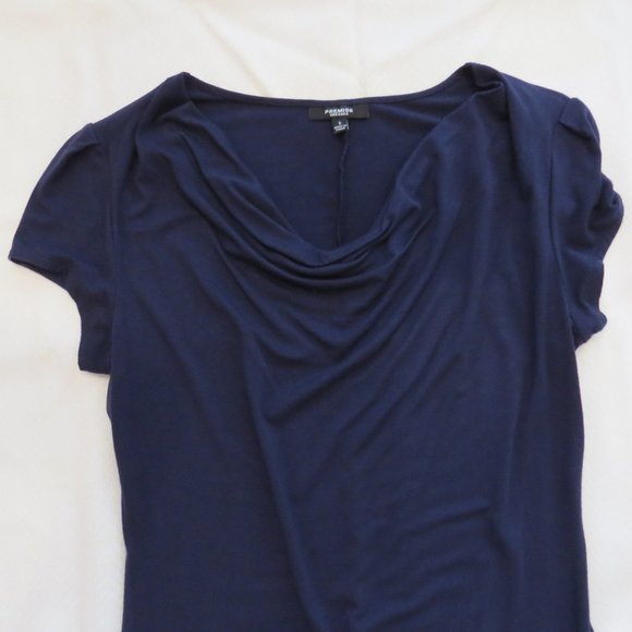 PREMISE Navy Blue Sheath Dress Cowl Neckline Sleeveless Size Small - Picture 2 of 4